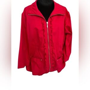 Christopher & Banks Shacket Jacket Full Zip Bright Red Ruffle XL 3/4 Sleeve